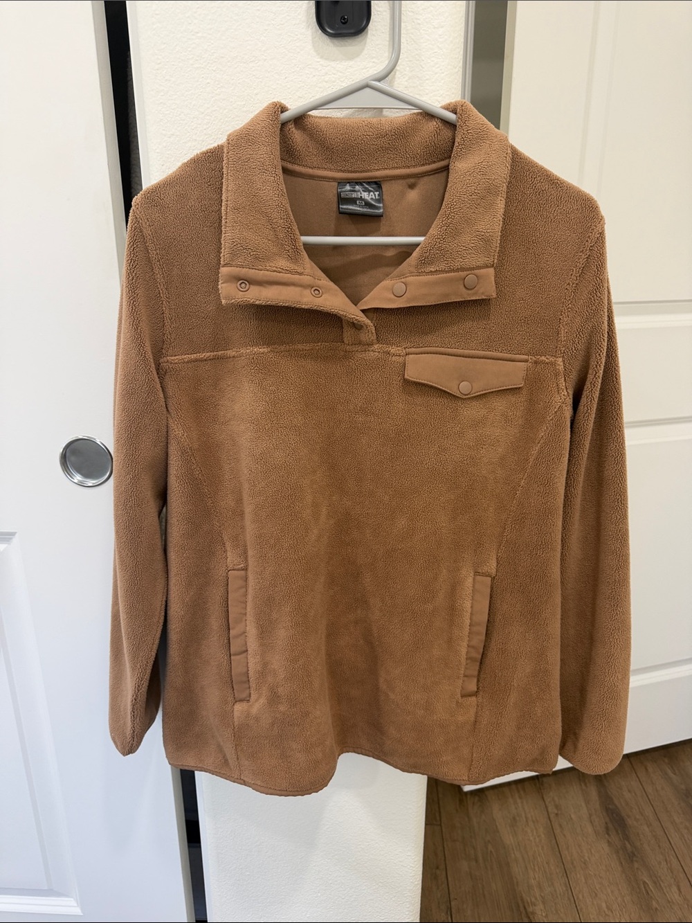 Thermal Fleece Snap Pullover Jacket - Brown